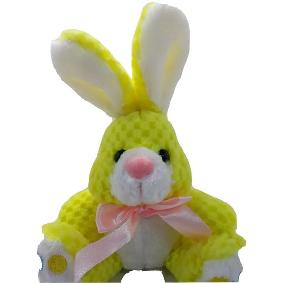 Chrisha Playful Yellow Bunny Rabbit Waffle Texture Plush 6" Easter Stuffed - Picture 2 of 7